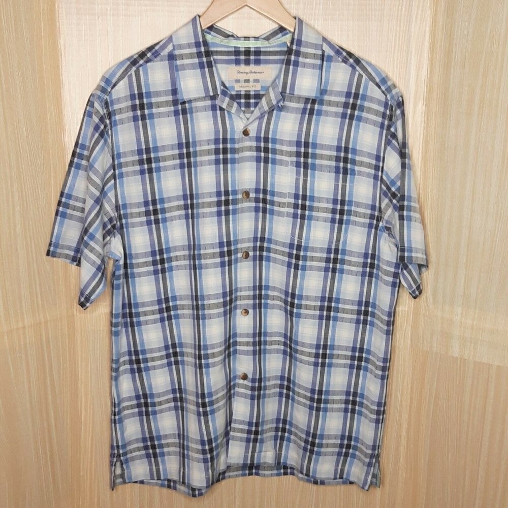 Tommy Bahama Mens 100% Silk plaid shirt